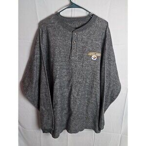 VTG Pittsburgh Steelers 3 Button Henley Gray Thermal Long Sleeve Size 3XLT